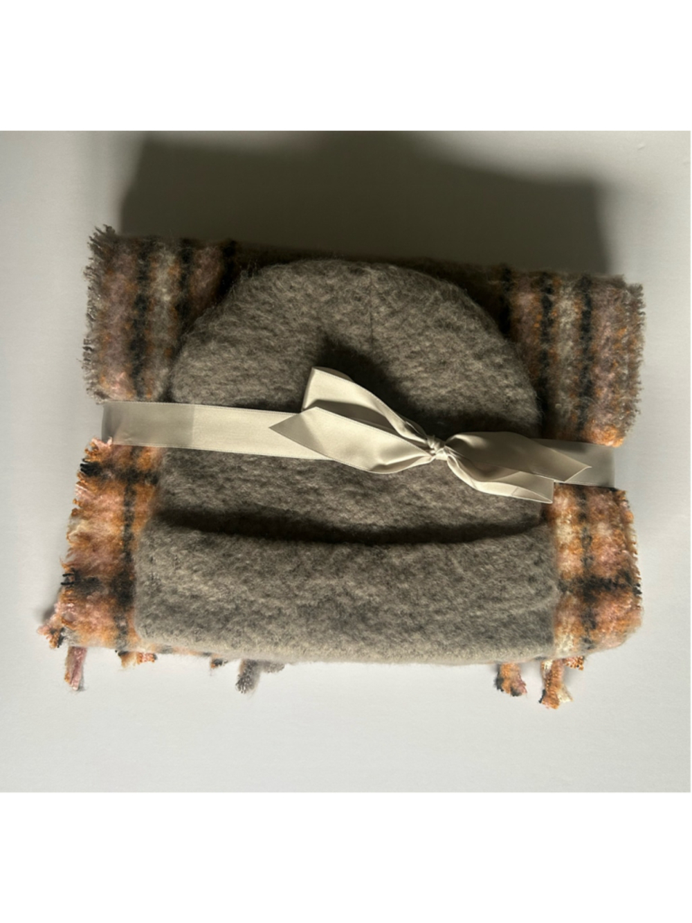 Women's Beanie and Scarf Set One Size Grey Beige